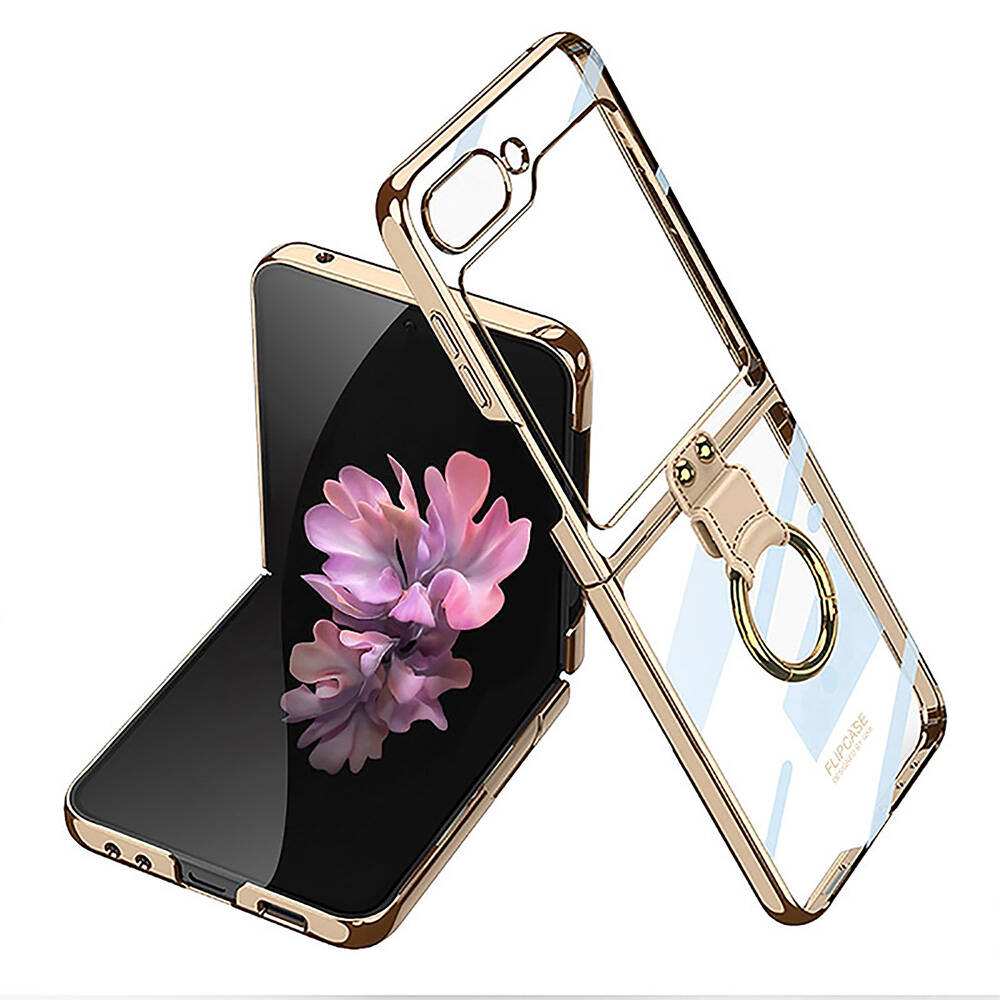 Galaxy Uyumlu Z Flip 6 Kılıf Zore Yüzüklü Kıpta Kapak-Gold