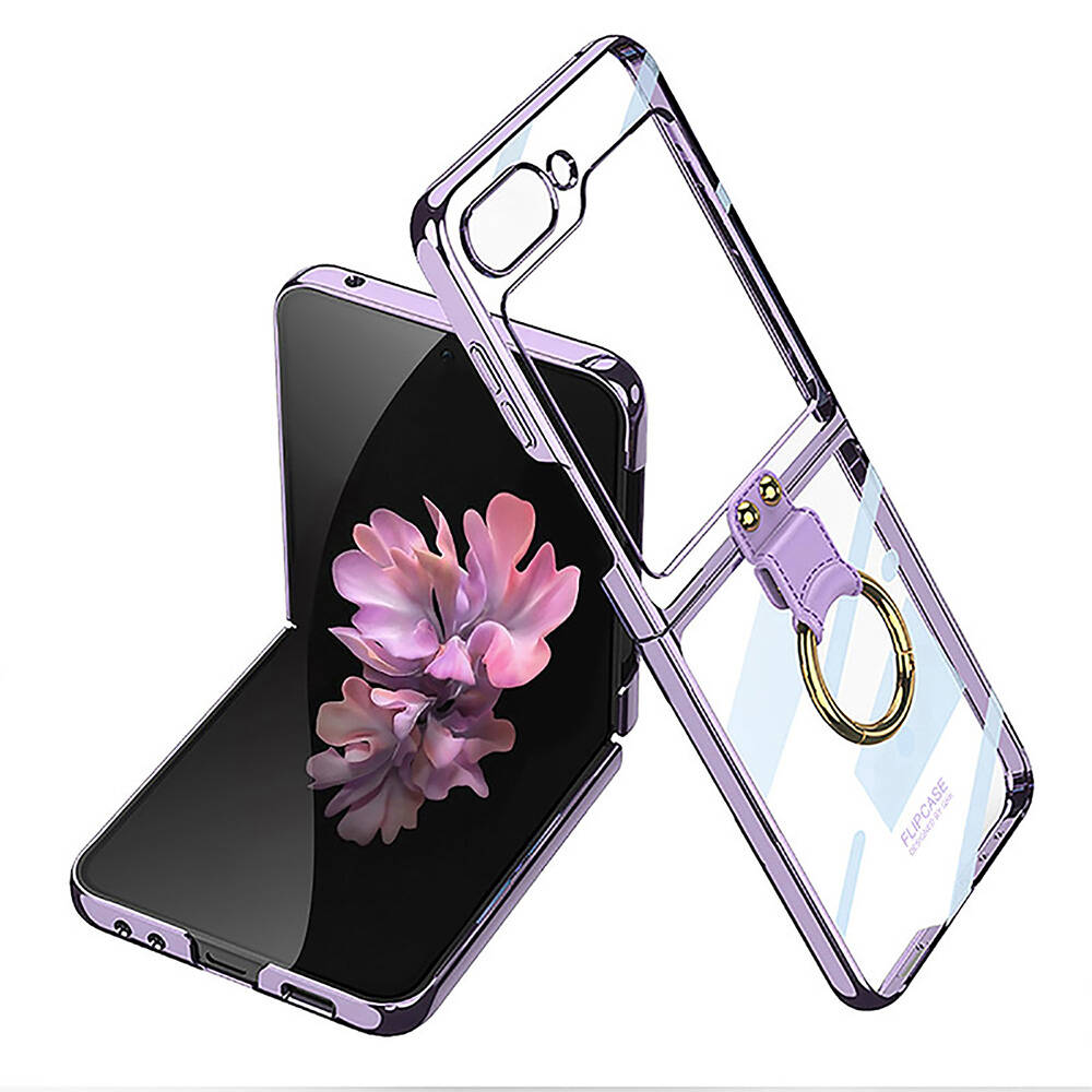Galaxy Uyumlu Z Flip 6 Kılıf Zore Yüzüklü Kıpta Kapak-Lila