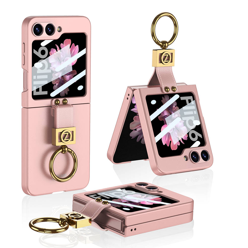 Galaxy Uyumlu Z Flip 6 Kılıf Zore Z Harfli Yüzüklü Kıpta Kapak-Pembe