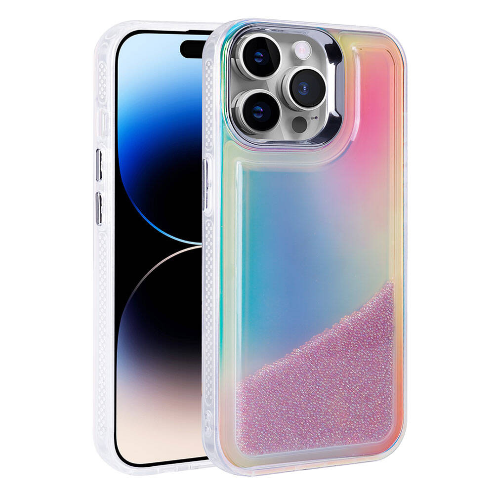 iPhone Uyumlu 14 Pro Kılıf Airbagli Renkli Arka Yüzey Boncuk Tasarımlı Zore Kumul Kapak-Mor