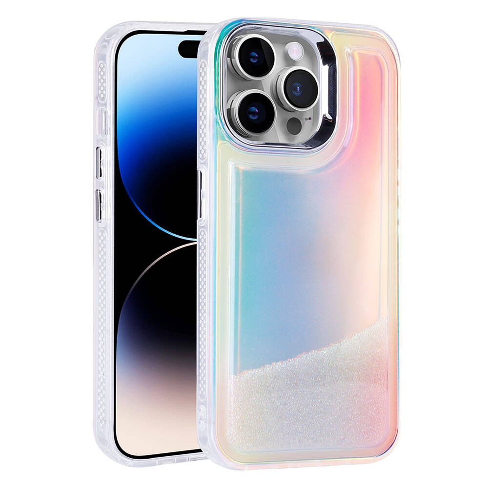 iPhone Uyumlu 14 Pro Kılıf Airbagli Renkli Arka Yüzey Boncuk Tasarımlı Zore Kumul Kapak-Şeffaf