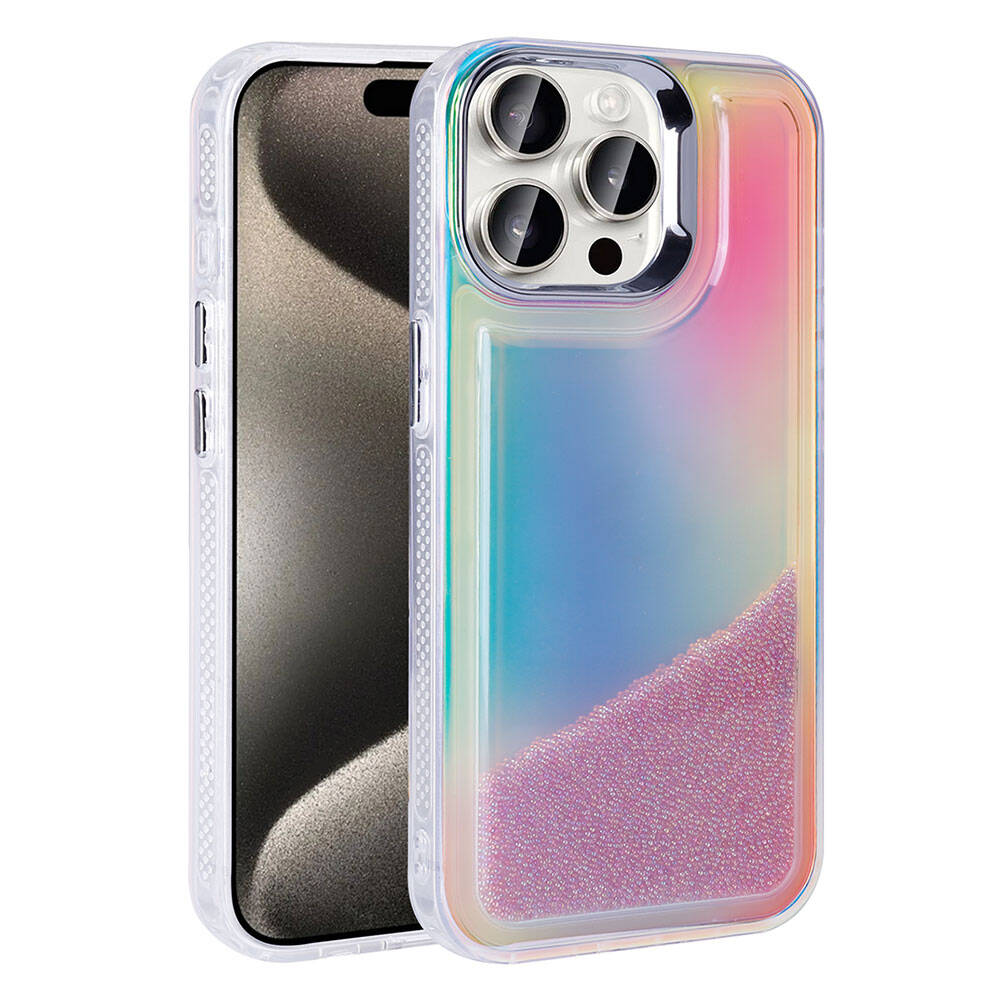 iPhone Uyumlu 15 Pro Kılıf Airbagli Renkli Arka Yüzey Boncuk Tasarımlı Zore Kumul Kapak-Mor