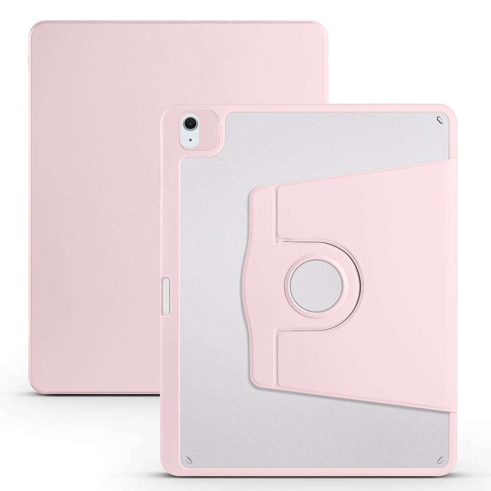 iPad Uyumlu Air 13 2024 Kılıf Zore Termik Kalem Bölmeli Dönebilen Standlı Kılıf-Pembe