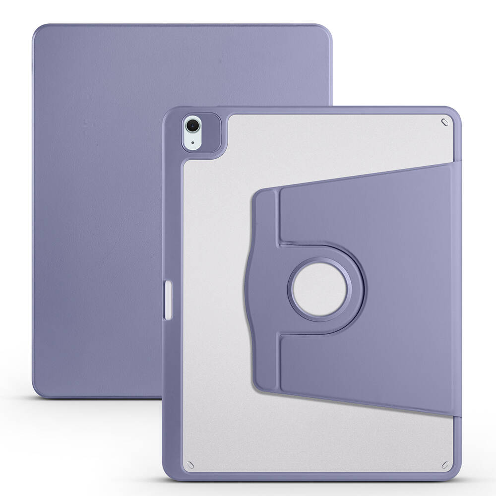 iPad Uyumlu Pro 12.9 2022 M2 Kılıf Zore Termik Kalem Bölmeli Dönebilen Standlı Kılıf-Lavendery gray