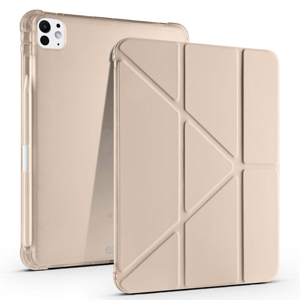 iPad Uyumlu Pro 11 2024 Kılıf Zore Tri Folding Kalem Bölmeli Standlı Kılıf-Gold