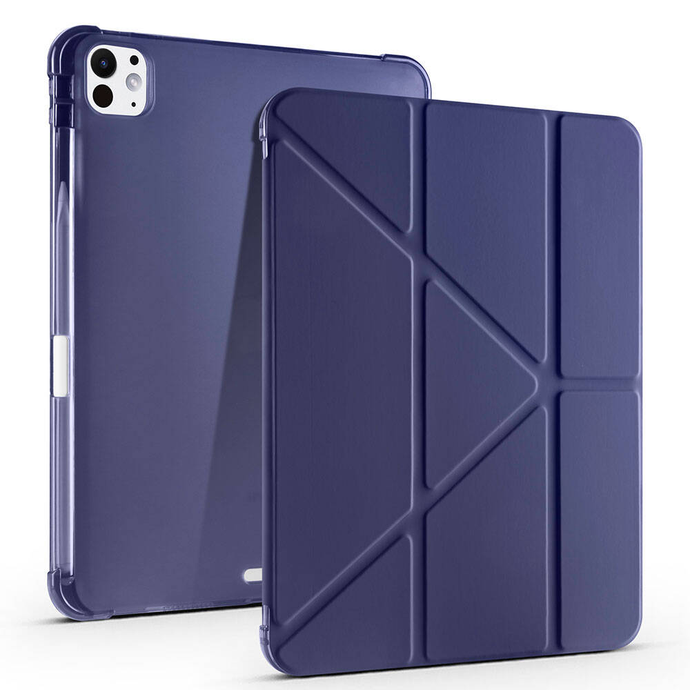 iPad Uyumlu Pro 11 2024 Kılıf Zore Tri Folding Kalem Bölmeli Standlı Kılıf-Lacivert