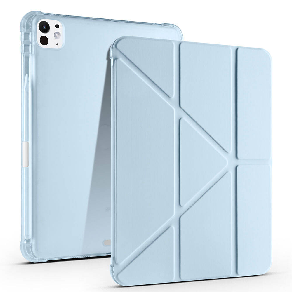 iPad Uyumlu Pro 11 2024 Kılıf Zore Tri Folding Kalem Bölmeli Standlı Kılıf-Mavi