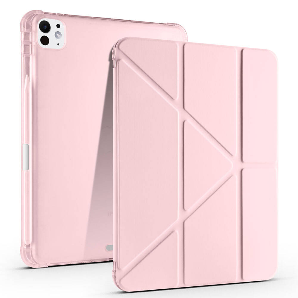 iPad Uyumlu Pro 11 2024 Kılıf Zore Tri Folding Kalem Bölmeli Standlı Kılıf-Rose gold
