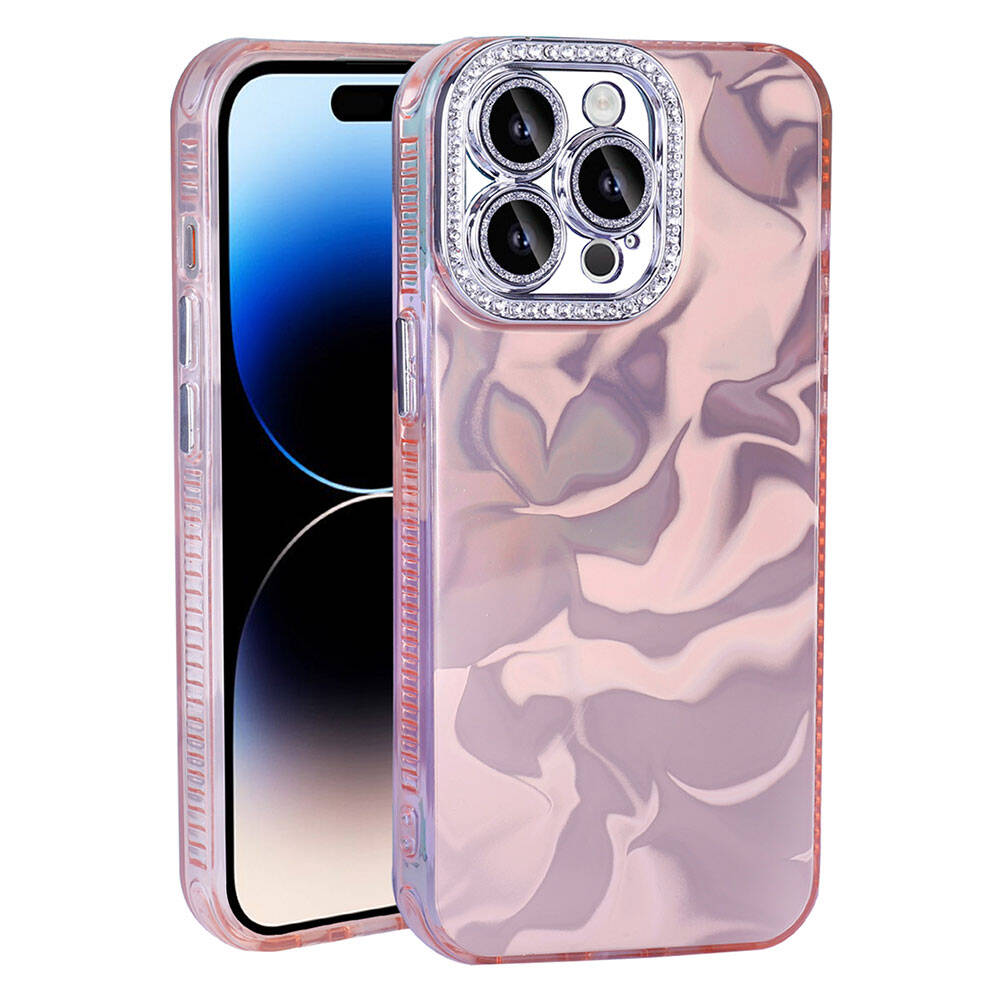 iPhone Uyumlu 15 Pro Max Kılıf Airbagli Parlak Taş Detay Tasarımlı Zore Esila Kapak-Pembe
