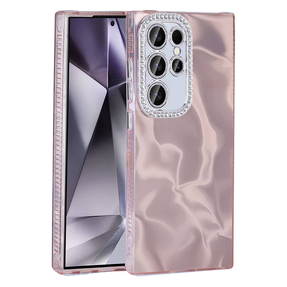 Galaxy Uyumlu S23 Ultra Kılıf Airbagli Parlak Taş Detay Tasarımlı Zore Esila Kapak-Pembe