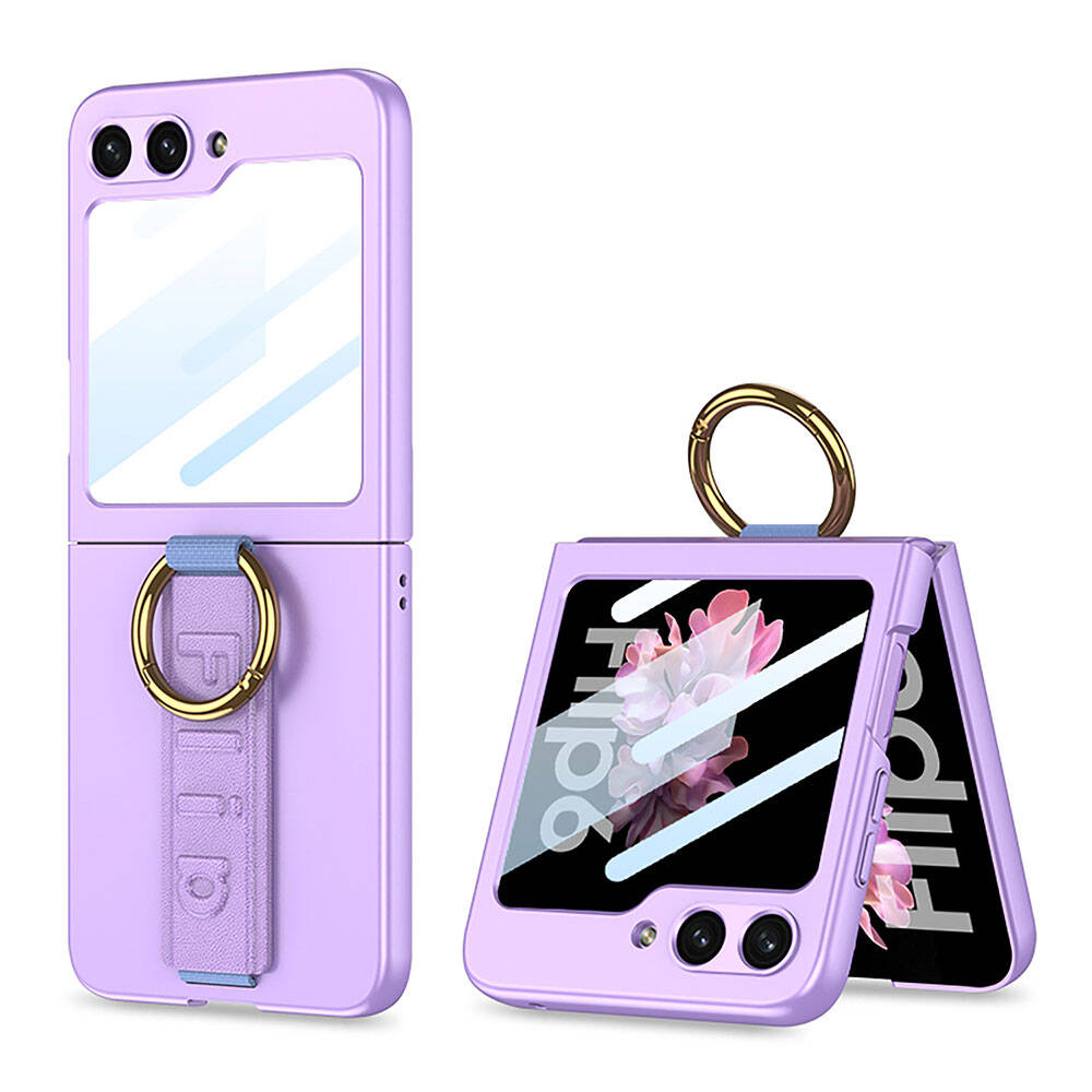 Galaxy Uyumlu Z Flip 6 Kılıf Kamera Korumalı Yüzüklü Zore Flip Ring Kıpta Kapak-Mor