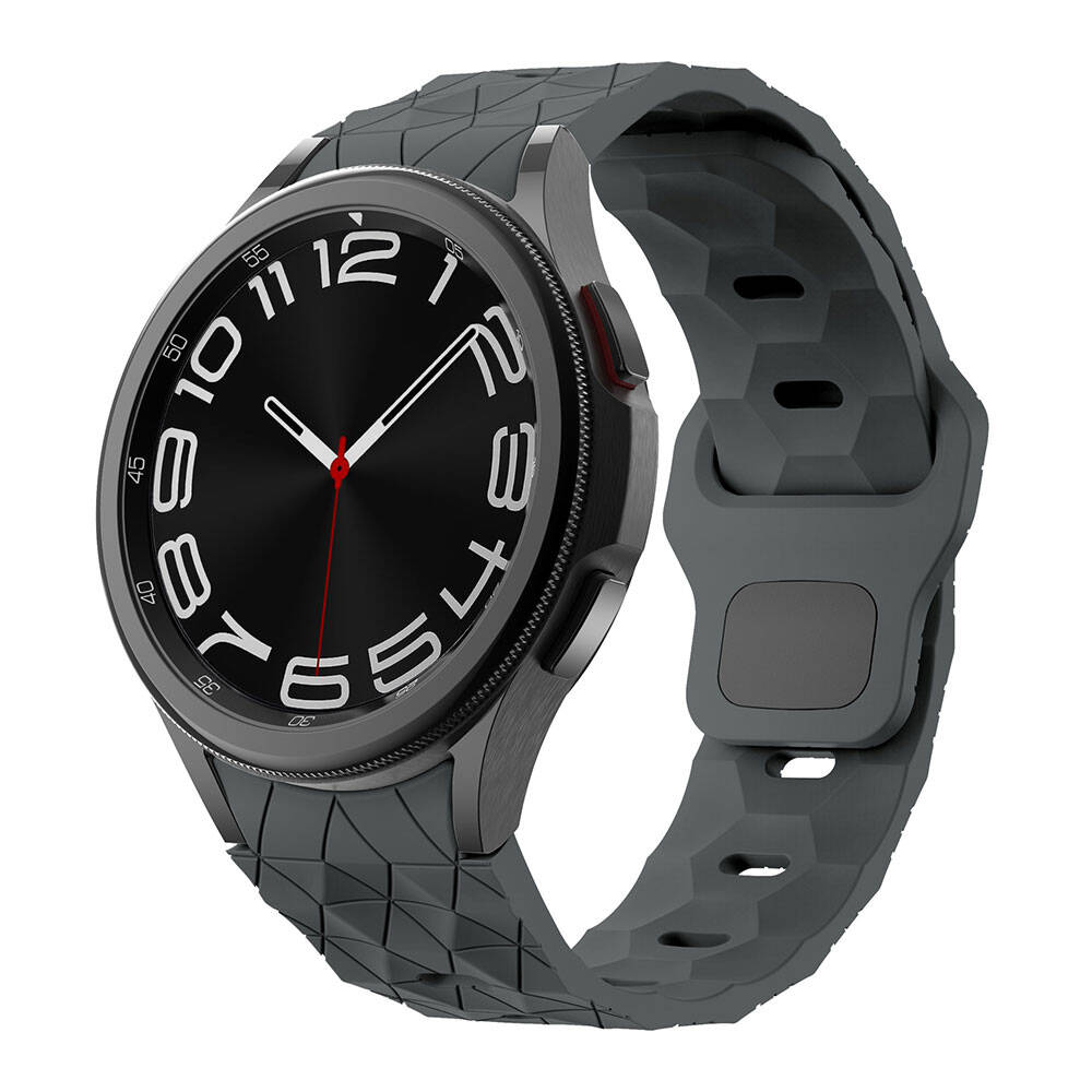 Galaxy Uyumlu Watch 6 40mm Zore KRD-116 20mm Futbol Desenli Spor Tasarımlı Silikon Kordon-Koyu gri