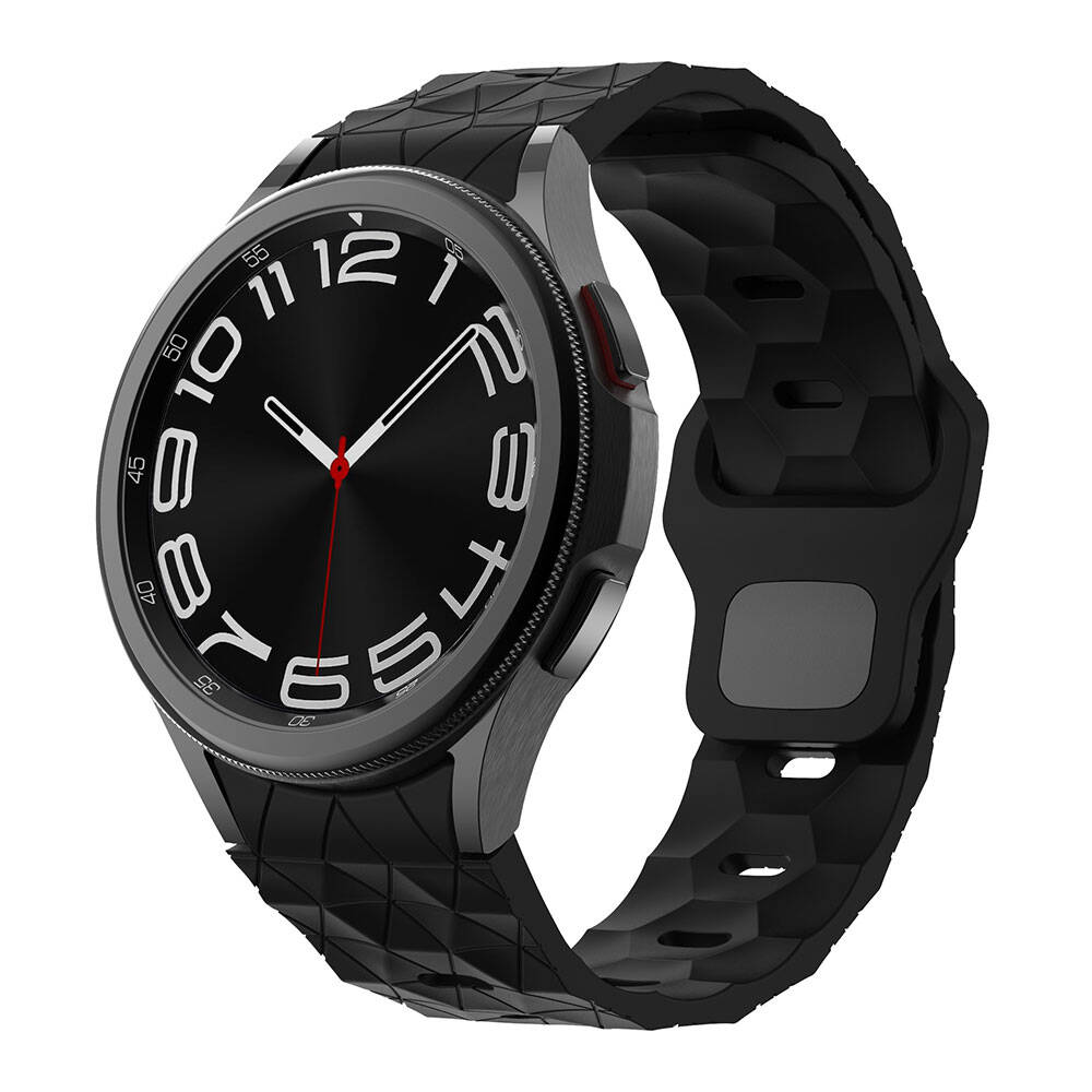 Galaxy Uyumlu Watch 6 40mm Zore KRD-116 20mm Futbol Desenli Spor Tasarımlı Silikon Kordon-Siyah
