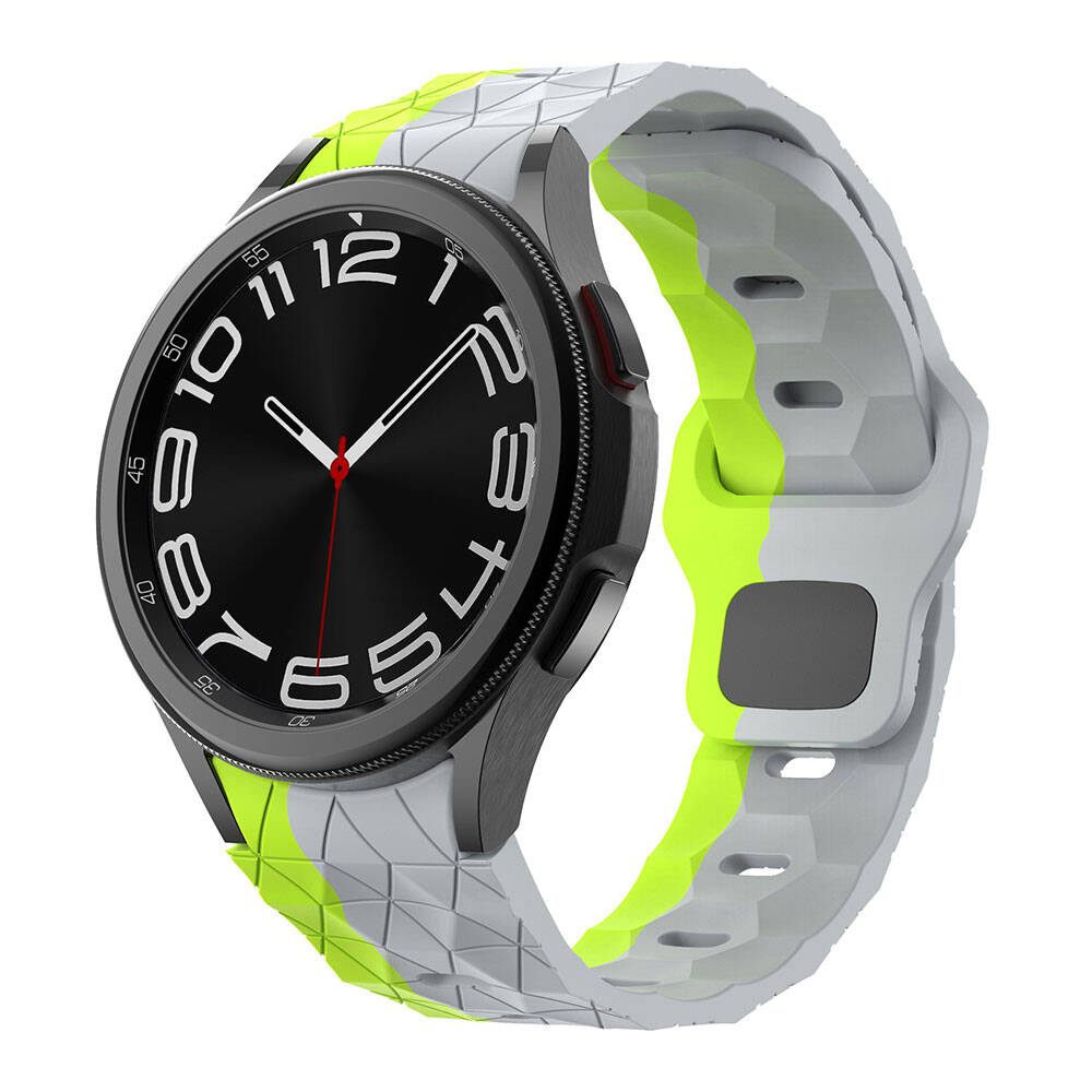 Galaxy Uyumlu Watch 5 Pro 45mm Zore KRD-116 20mm Futbol Desenli Spor Tasarımlı Silikon Kordon-Gri-yeşil