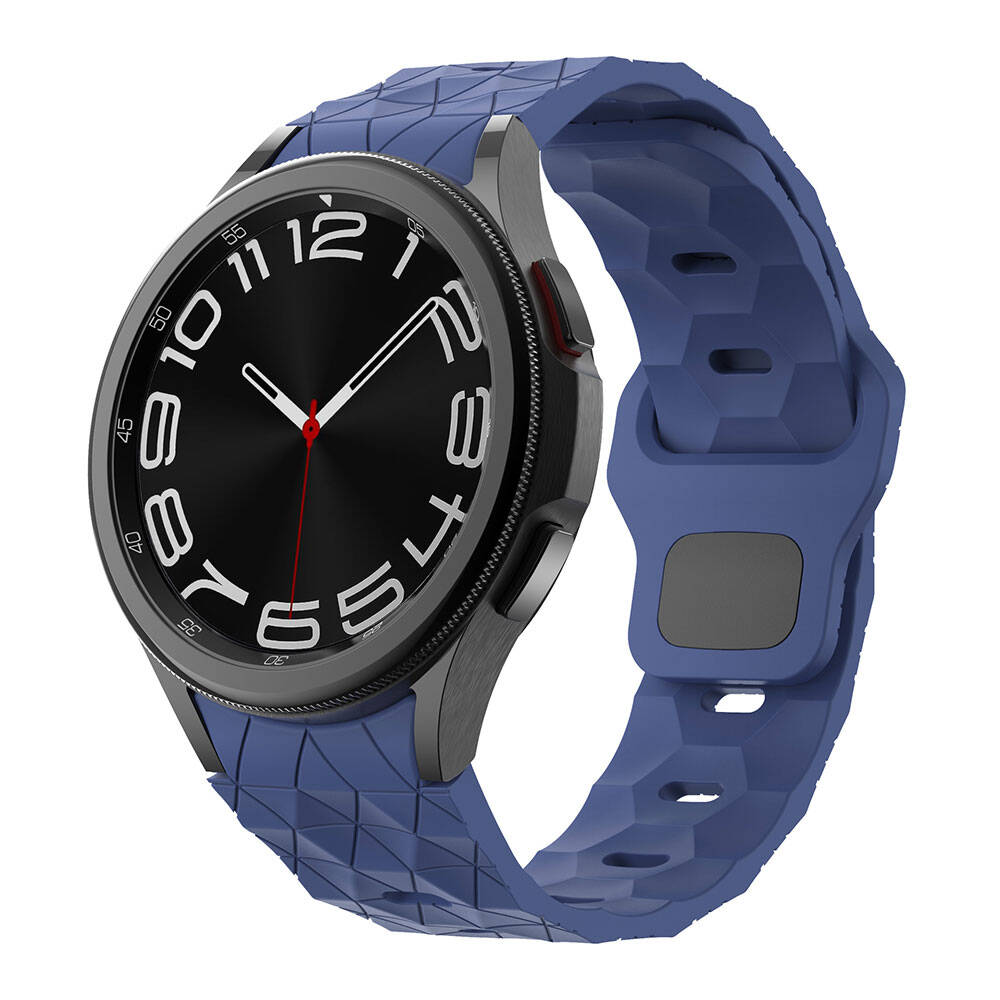 Galaxy Uyumlu Watch 5 Pro 45mm Zore KRD-116 20mm Futbol Desenli Spor Tasarımlı Silikon Kordon-Lacivert