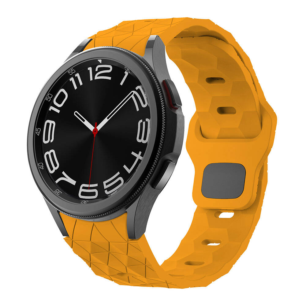 Galaxy Uyumlu Watch 5 Pro 45mm Zore KRD-116 20mm Futbol Desenli Spor Tasarımlı Silikon Kordon-Sarı