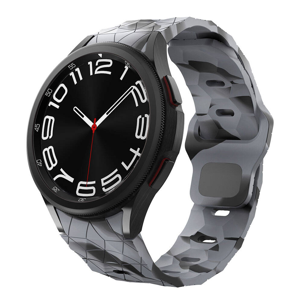 Galaxy Uyumlu Watch 5 Pro 45mm Zore KRD-116 20mm Futbol Desenli Spor Tasarımlı Silikon Kordon-Siyah-gri