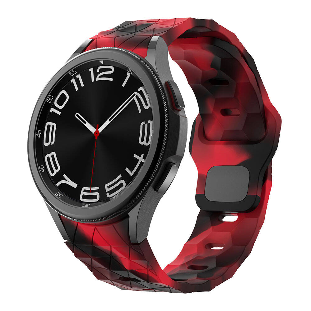Galaxy Uyumlu Watch 5 Pro 45mm Zore KRD-116 20mm Futbol Desenli Spor Tasarımlı Silikon Kordon-Siyah-kırmızı