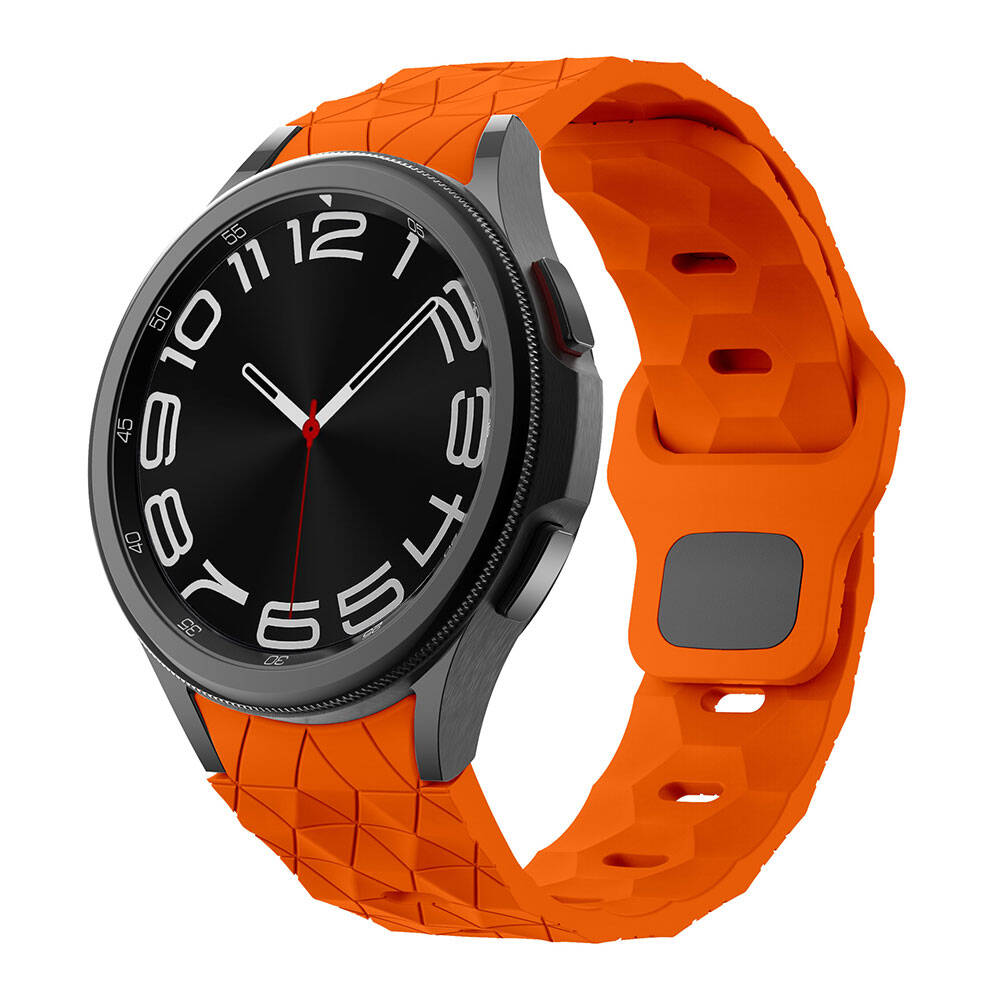 Galaxy Uyumlu Watch 5 Pro 45mm Zore KRD-116 20mm Futbol Desenli Spor Tasarımlı Silikon Kordon-Turuncu