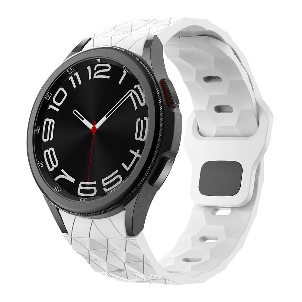 Galaxy Uyumlu Watch 5 40mm Zore KRD-116 20mm Futbol Desenli Spor Tasarımlı Silikon Kordon-Beyaz