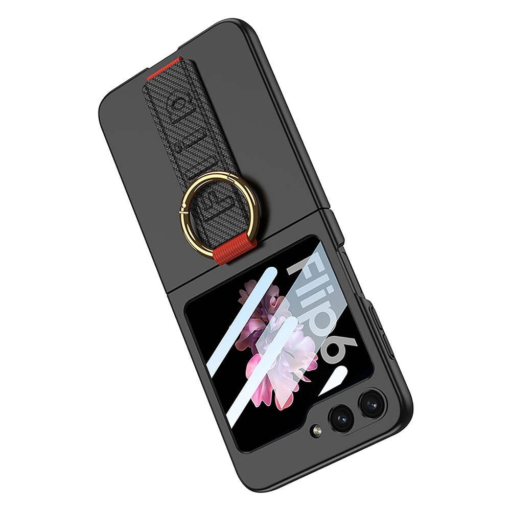 Galaxy Uyumlu Z Flip 6 Kılıf Kamera Korumalı Yüzüklü Karbon Tasarımlı Zore Flip Ring Kıpta Kapak