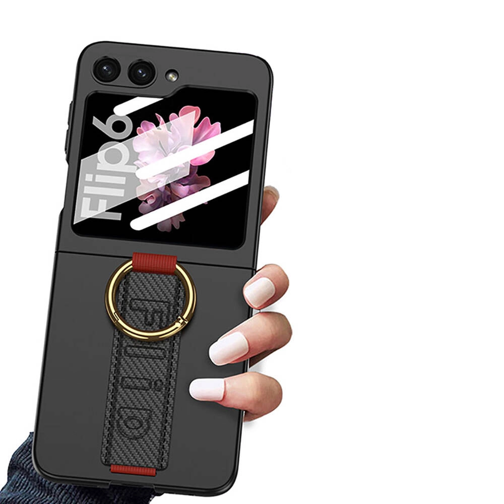 Galaxy Uyumlu Z Flip 6 Kılıf Kamera Korumalı Yüzüklü Karbon Tasarımlı Zore Flip Ring Kıpta Kapak