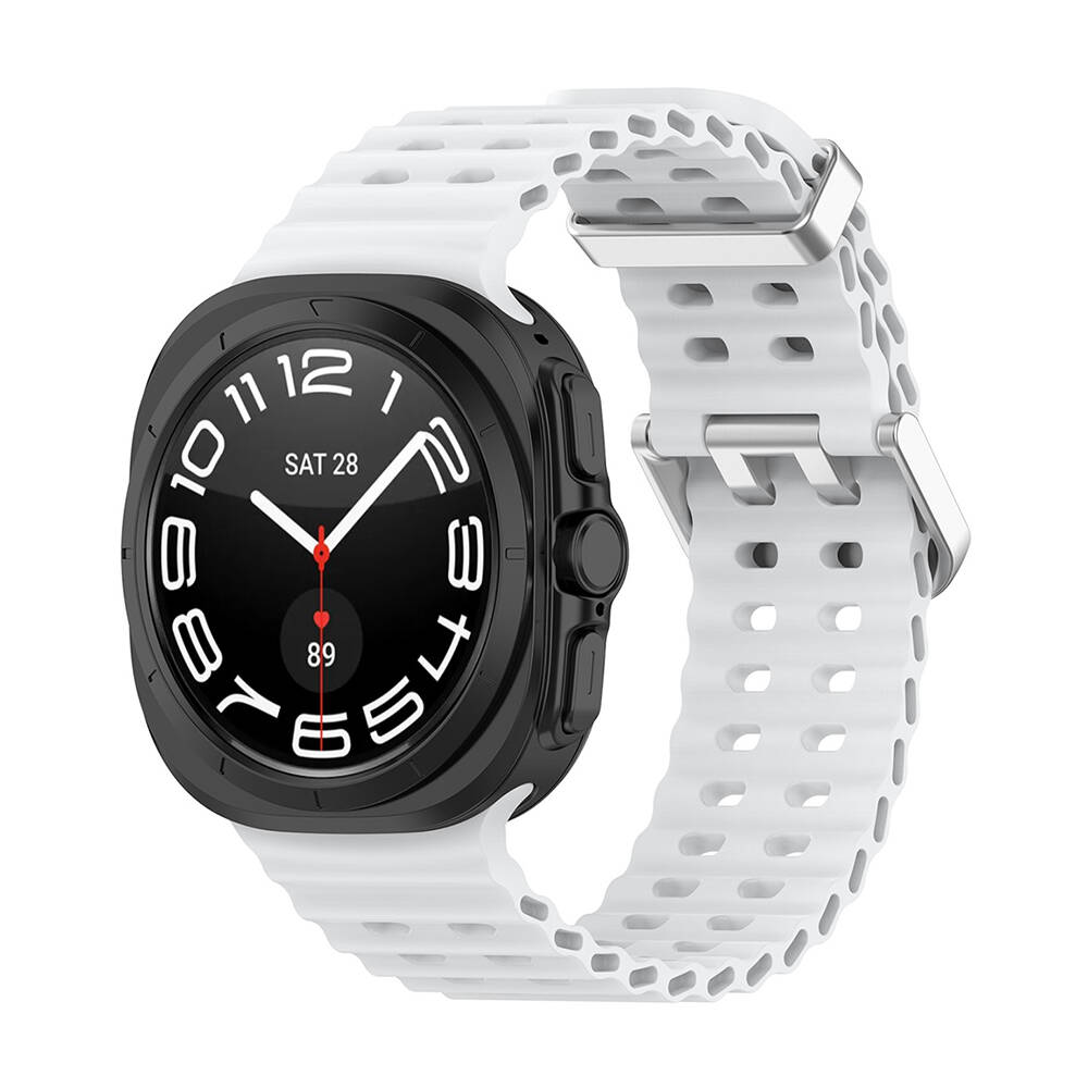 Galaxy Uyumlu Watch Ultra 47mm Zore KRD-118 Tırtıklı Tasarım Silikon Kordon-Beyaz