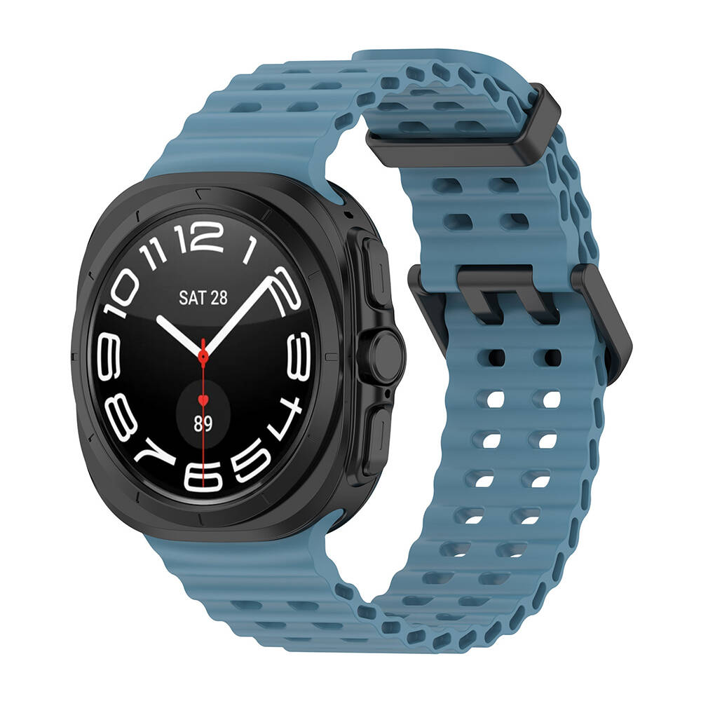 Galaxy Uyumlu Watch Ultra 47mm Zore KRD-118 Tırtıklı Tasarım Silikon Kordon-Lacivert