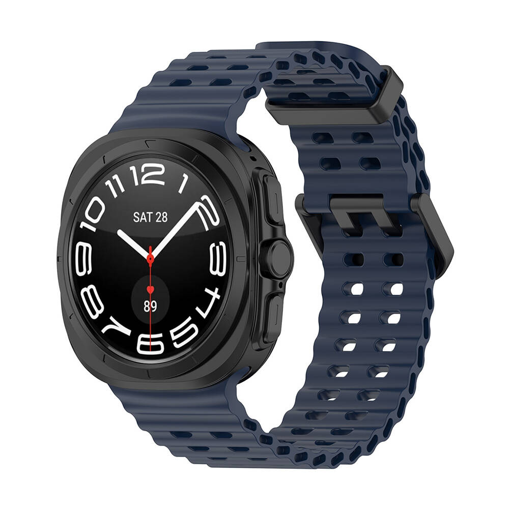 Galaxy Uyumlu Watch Ultra 47mm Zore KRD-118 Tırtıklı Tasarım Silikon Kordon-Midnight blue