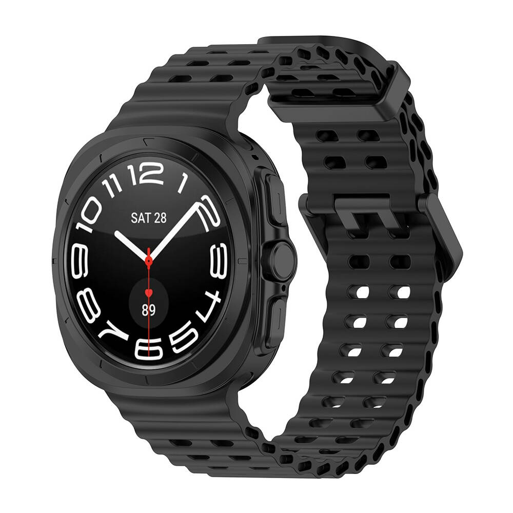 Galaxy Uyumlu Watch Ultra 47mm Zore KRD-118 Tırtıklı Tasarım Silikon Kordon-Siyah
