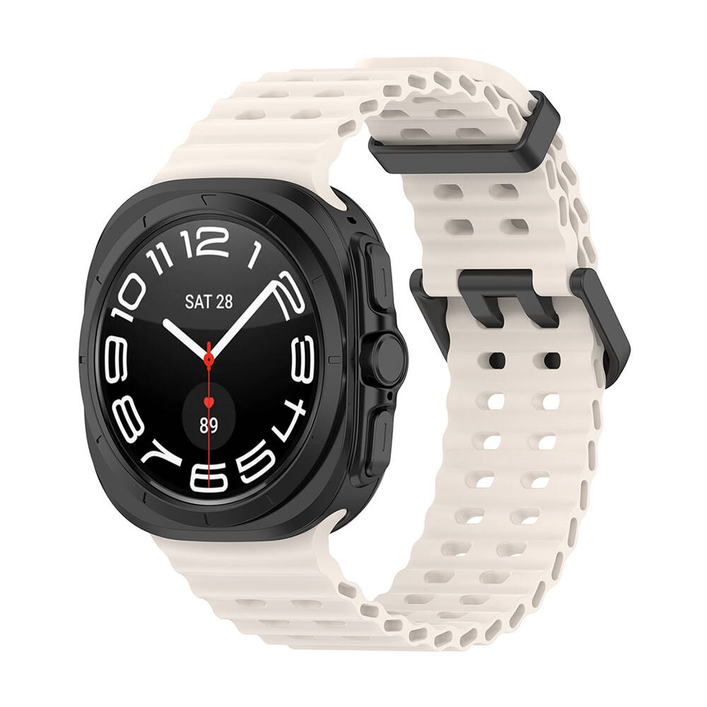 Galaxy Uyumlu Watch Ultra 47mm Zore KRD-118 Tırtıklı Tasarım Silikon Kordon-Starlight
