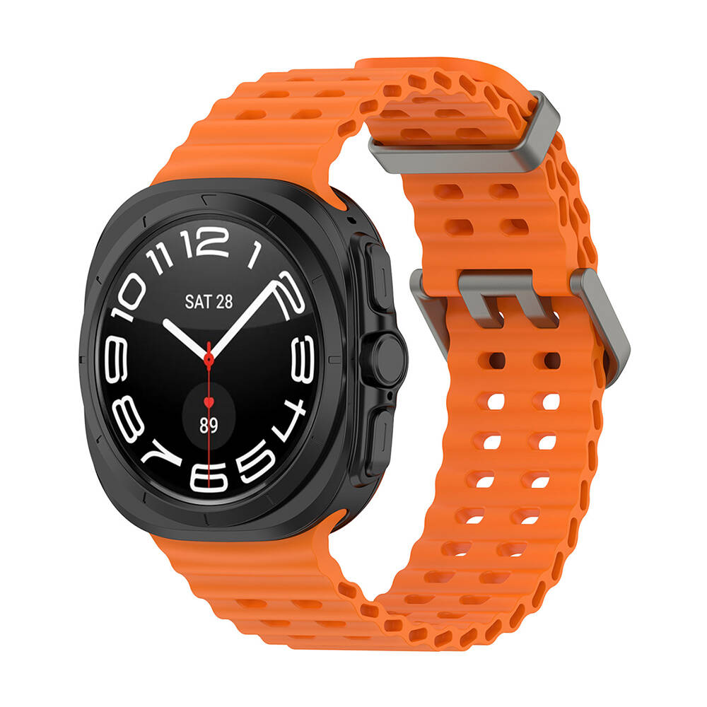 Galaxy Uyumlu Watch Ultra 47mm Zore KRD-118 Tırtıklı Tasarım Silikon Kordon-Turuncu