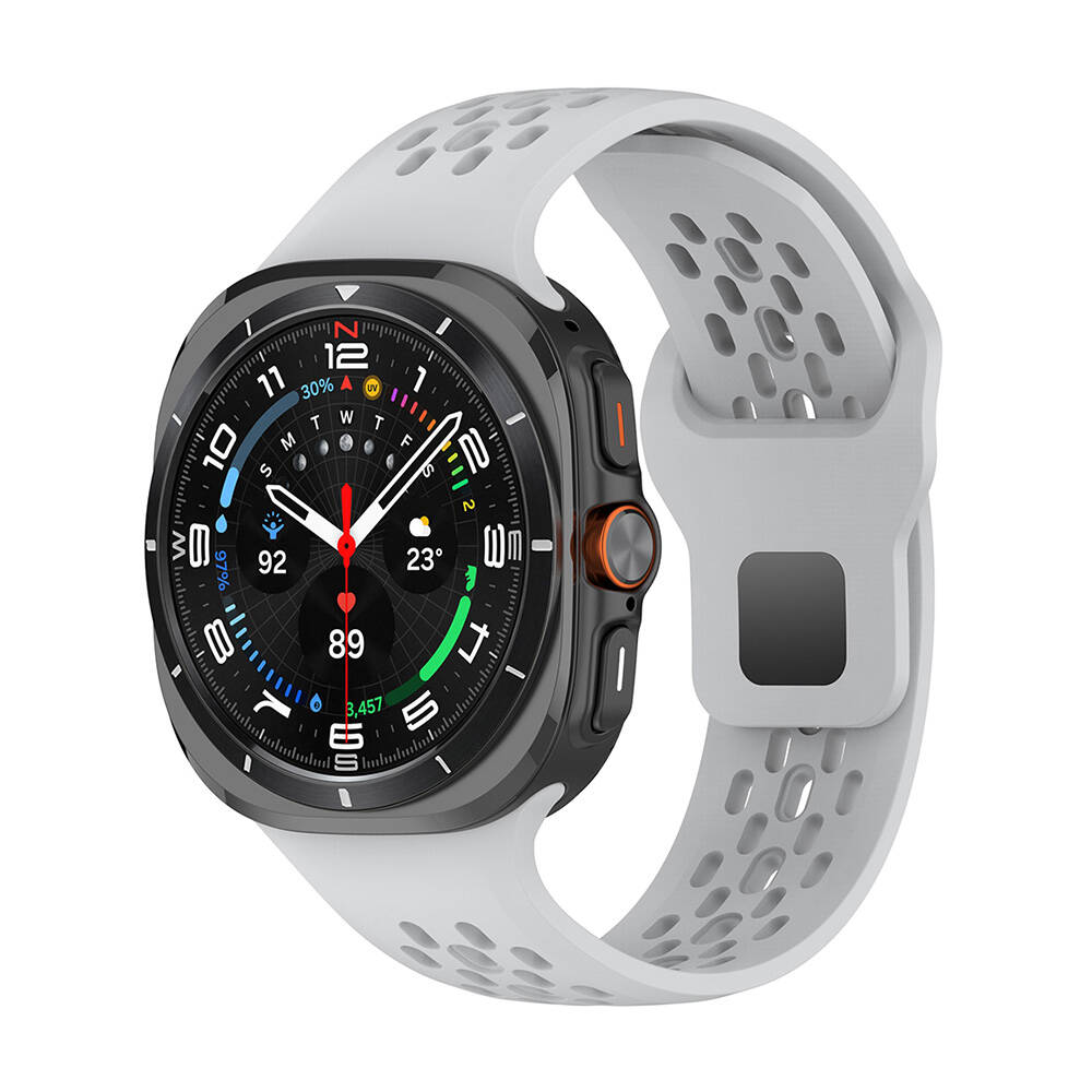 Galaxy Uyumlu Watch Ultra 47mm Zore KRD-119 Delikli Tasarım Silikon Kordon-Gri