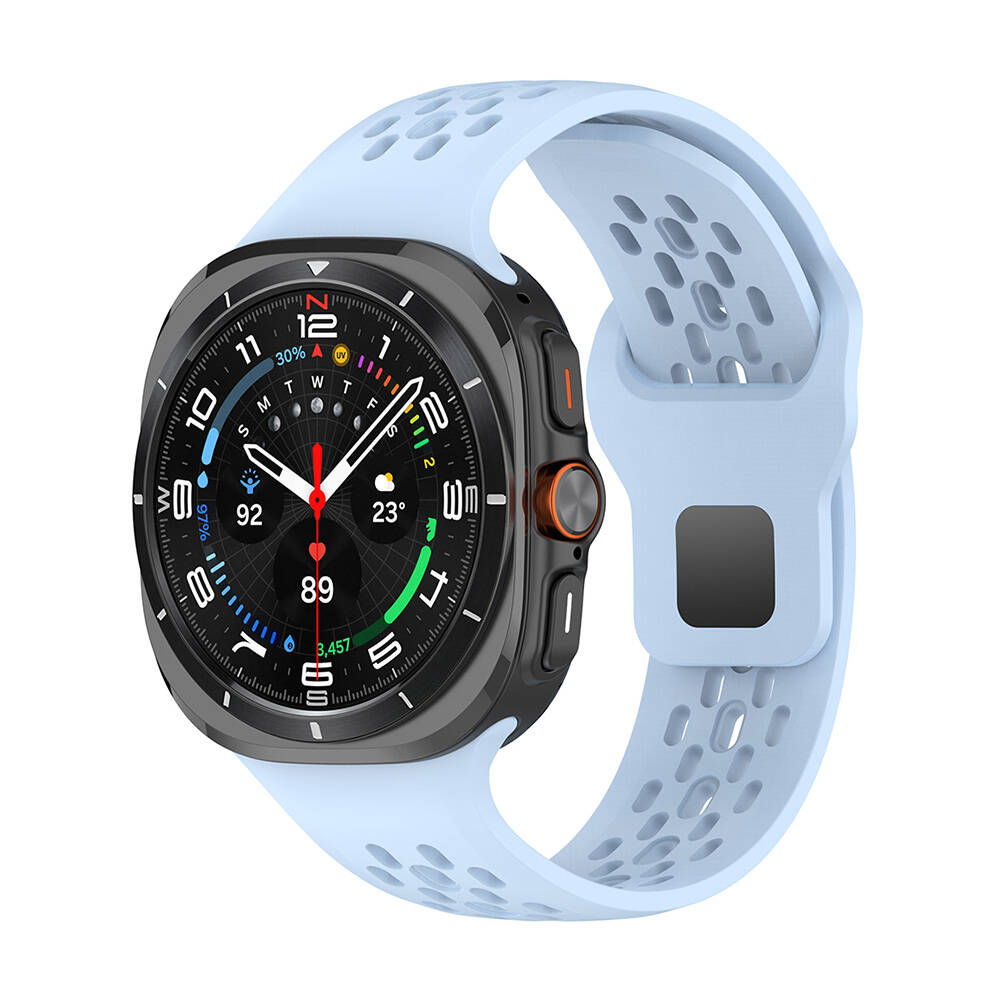 Galaxy Uyumlu Watch Ultra 47mm Zore KRD-119 Delikli Tasarım Silikon Kordon-Mavi açık