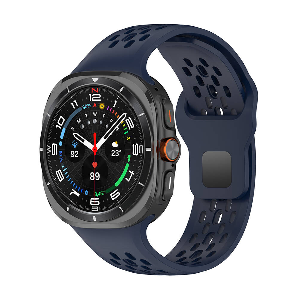 Galaxy Uyumlu Watch Ultra 47mm Zore KRD-119 Delikli Tasarım Silikon Kordon-Midnight blue