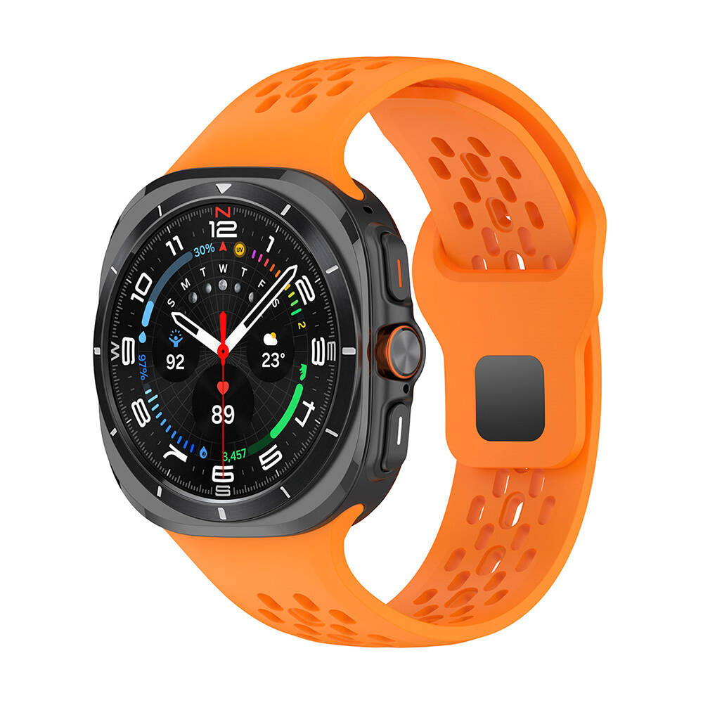 Galaxy Uyumlu Watch Ultra 47mm Zore KRD-119 Delikli Tasarım Silikon Kordon-Turuncu