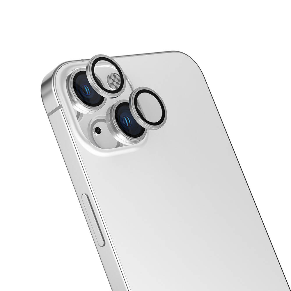 iPhone Uyumlu 16 Plus Zore Safir CL-15 Parmak İzi Bırakmayan Anti-Reflective Kamera Lens Koruyucu-Gümüş