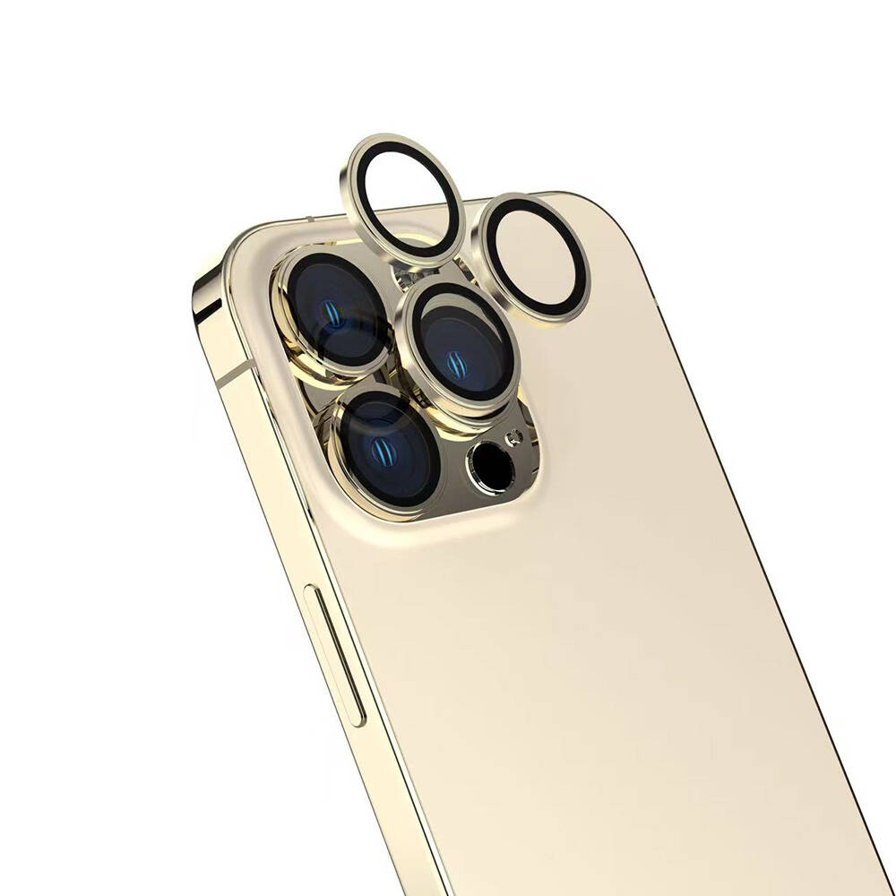 iPhone Uyumlu 16 Pro Zore Safir CL-15 Parmak İzi Bırakmayan Anti-Reflective Kamera Lens Koruyucu-Gold
