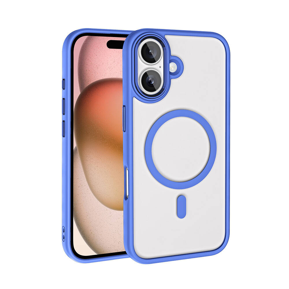 iPhone Uyumlu 16 Kılıf Wireless Şarj Özellikli Zore Krom M-safe Silikon Kapak-Mavi