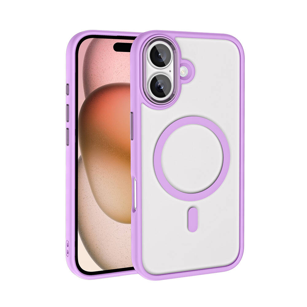 iPhone Uyumlu 16 Kılıf Wireless Şarj Özellikli Zore Krom M-safe Silikon Kapak-Pembe