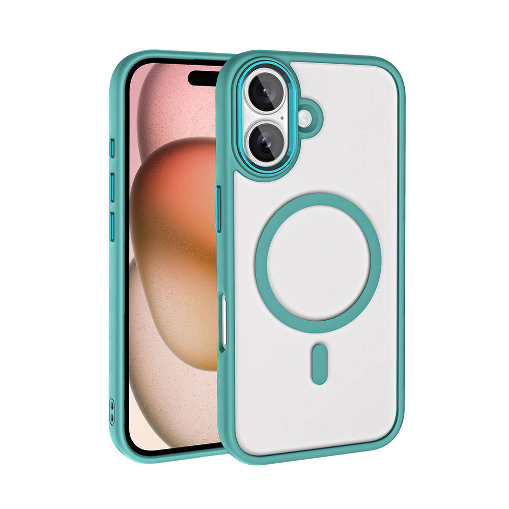 iPhone Uyumlu 16 Kılıf Wireless Şarj Özellikli Zore Krom M-safe Silikon Kapak-Yeşil