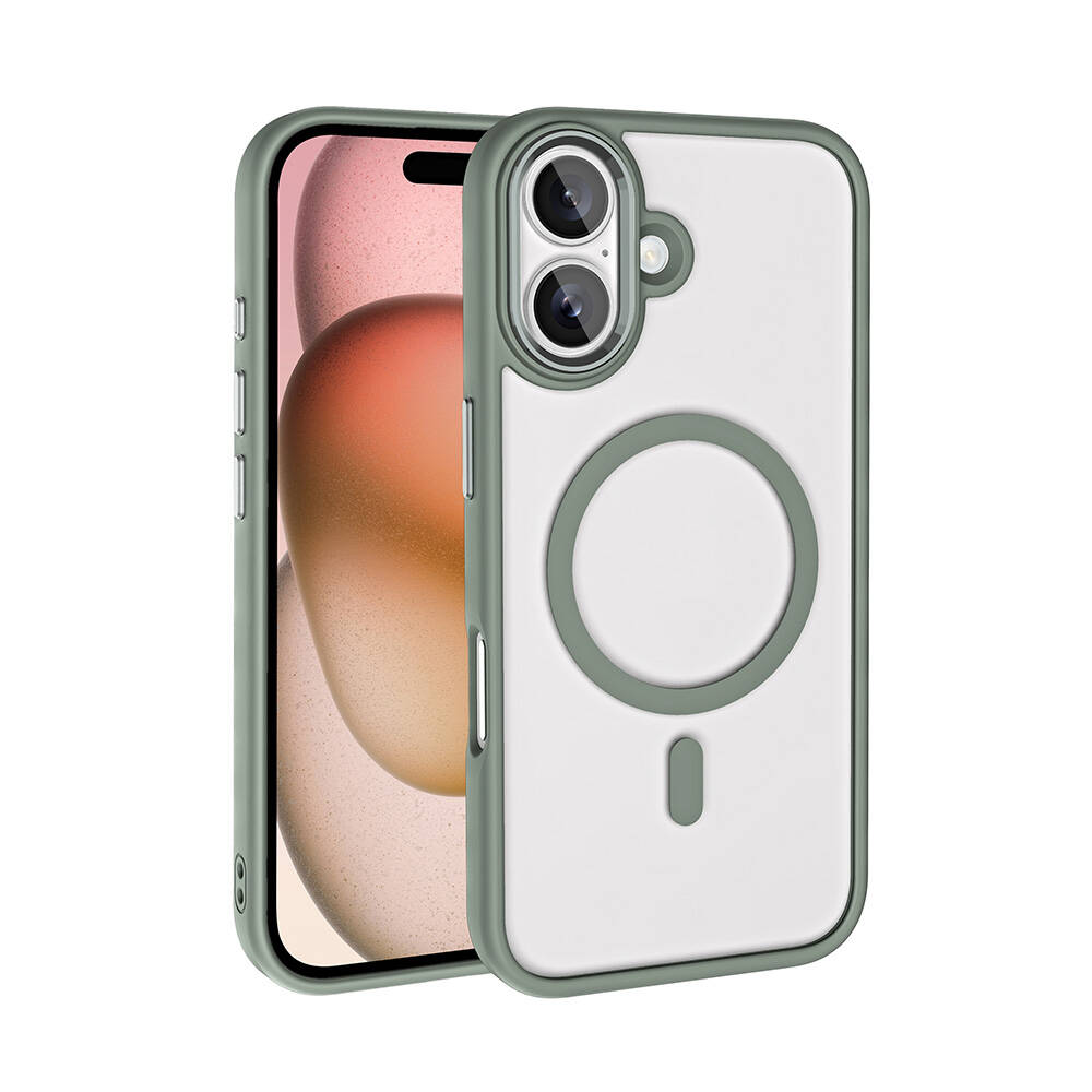 iPhone Uyumlu 16 Plus Kılıf Wireless Şarj Özellikli Zore Krom M-safe Silikon Kapak-Titanyum-gri