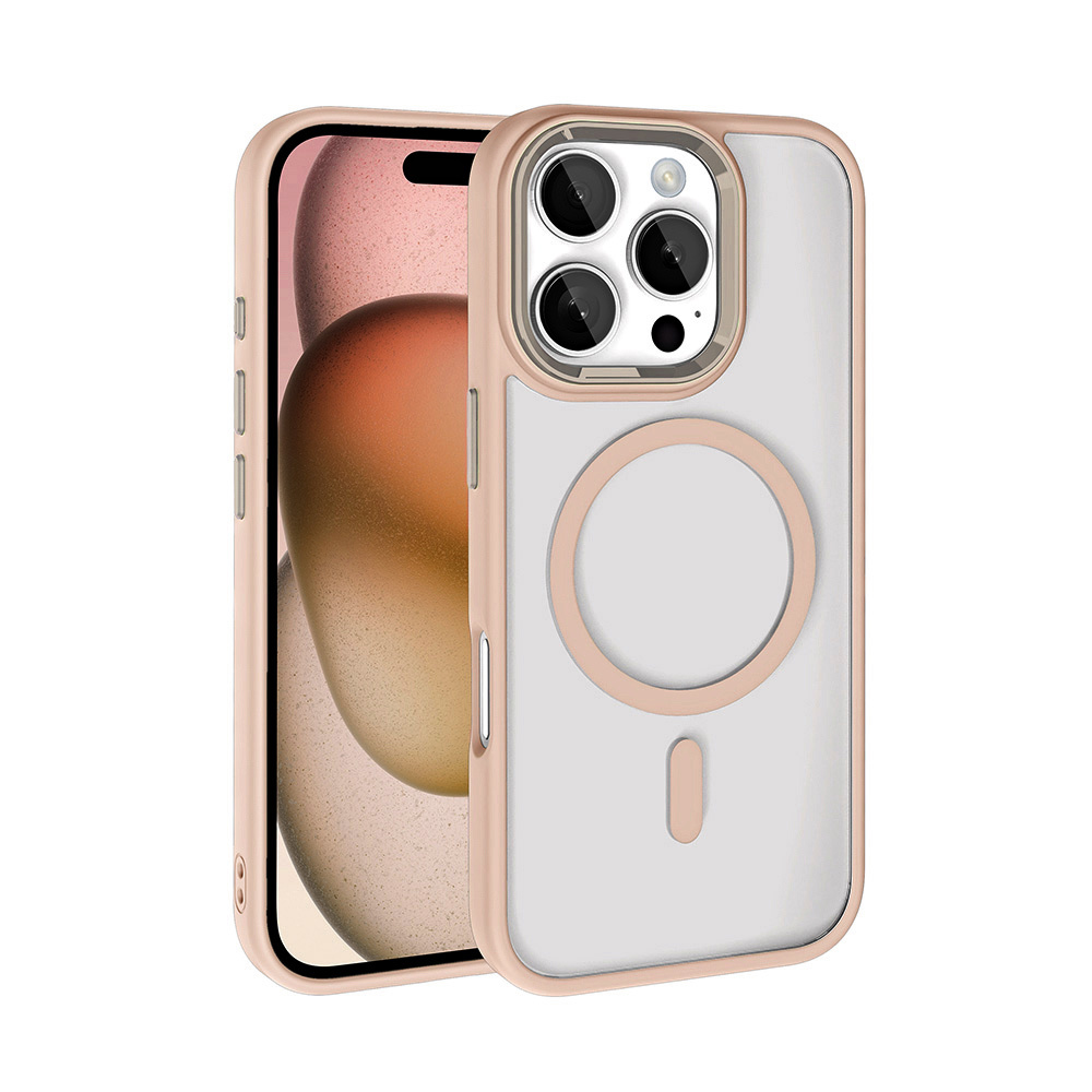 iPhone Uyumlu 16 Pro Max Kılıf Wireless Şarj Özellikli Zore Krom M-safe Silikon Kapak-Gold