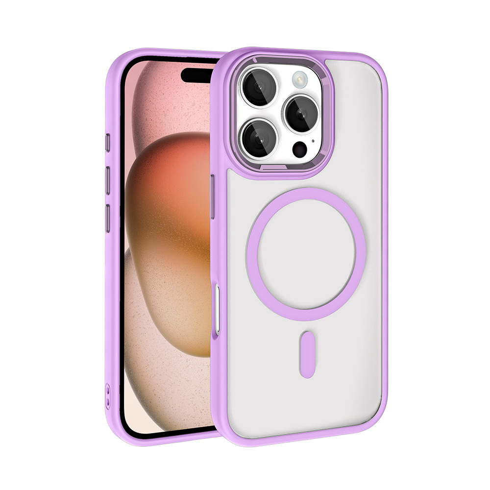 iPhone Uyumlu 16 Pro Max Kılıf Wireless Şarj Özellikli Zore Krom M-safe Silikon Kapak-Pembe
