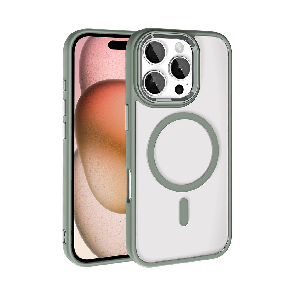 iPhone Uyumlu 16 Pro Max Kılıf Wireless Şarj Özellikli Zore Krom M-safe Silikon Kapak-Titanyum-gri