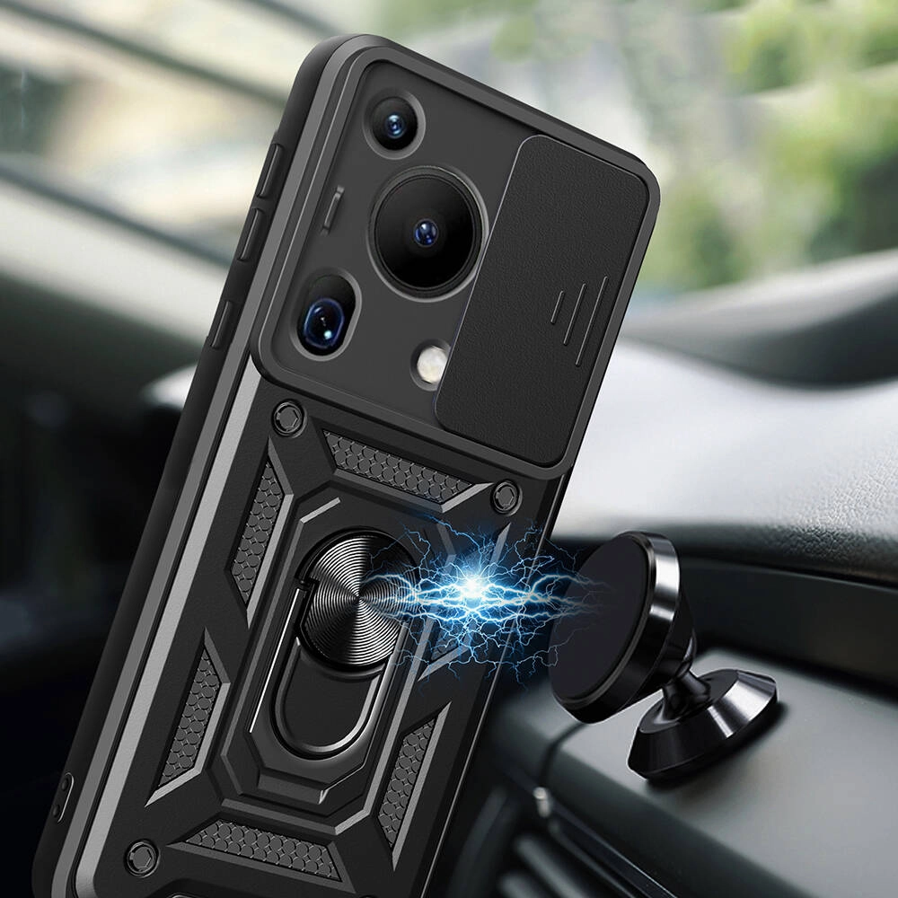 Huawei Uyumlu Pura 70 Ultra Kılıf Magnetik Standlı Kamera Korumalı Zore Sürgülü Vega Kapak
