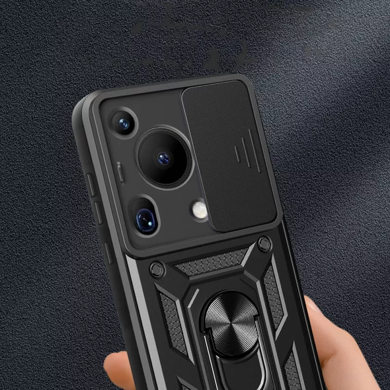 Huawei Uyumlu Pura 70 Ultra Kılıf Magnetik Standlı Kamera Korumalı Zore Sürgülü Vega Kapak