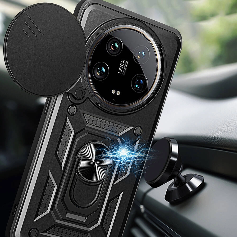 Xiaomi Uyumlu  Mi 14 Ultra Kılıf Magnetik Standlı Kamera Korumalı Zore Sürgülü Vega Kapak