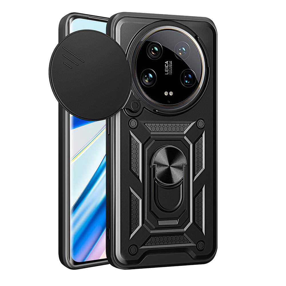 Xiaomi Uyumlu  Mi 14 Ultra Kılıf Magnetik Standlı Kamera Korumalı Zore Sürgülü Vega Kapak-Siyah