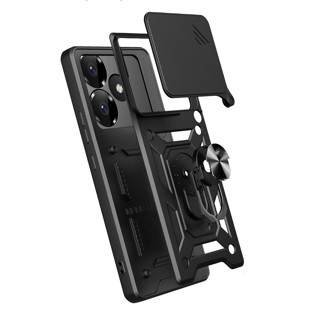 Xiaomi Uyumlu  Poco F6 Kılıf Magnetik Standlı Kamera Korumalı Zore Sürgülü Vega Kapak